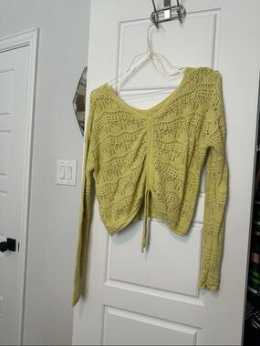 Jessica Simpson Light Yellow Open Knit Tie-Front Sweater Top